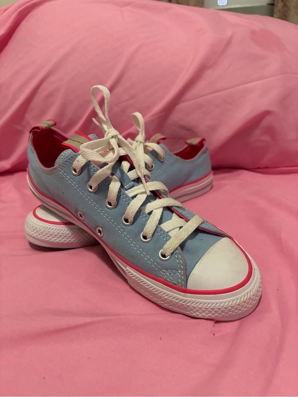 Converse Kids Low-Top Canvas Sneakers in Light Blue and Pink Accents